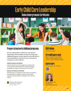 HDFS Early Child Care Leadership Online Undergraduate Certificate